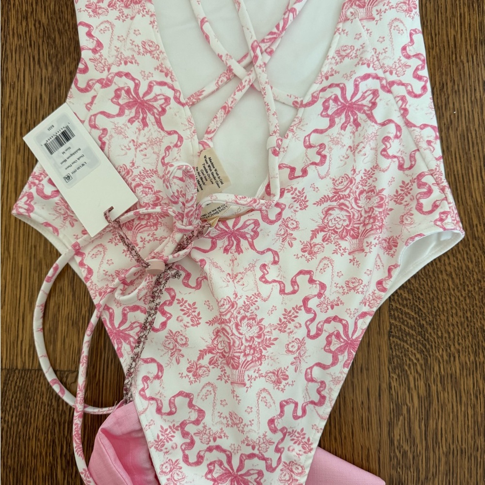 LoveShackFancy Pink and White Floral One-Piece Swimsuit - Picture 6 of 9